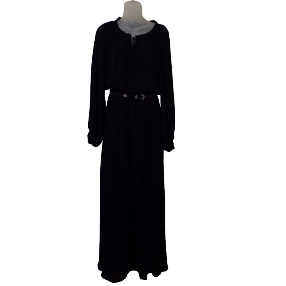 MNG SUIT by Mango Black Maxi Dress Belted, Lined Size XS - S Vacation Casual NWT